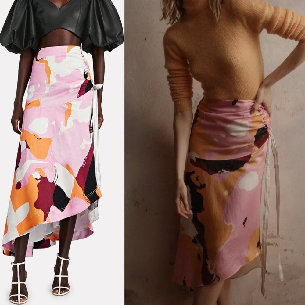 Aje Pink Orange Abstract Print Midi Skirt